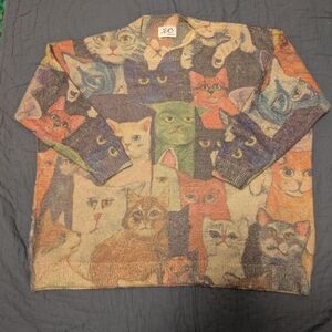 Colorful Cat Print Women's Sweater